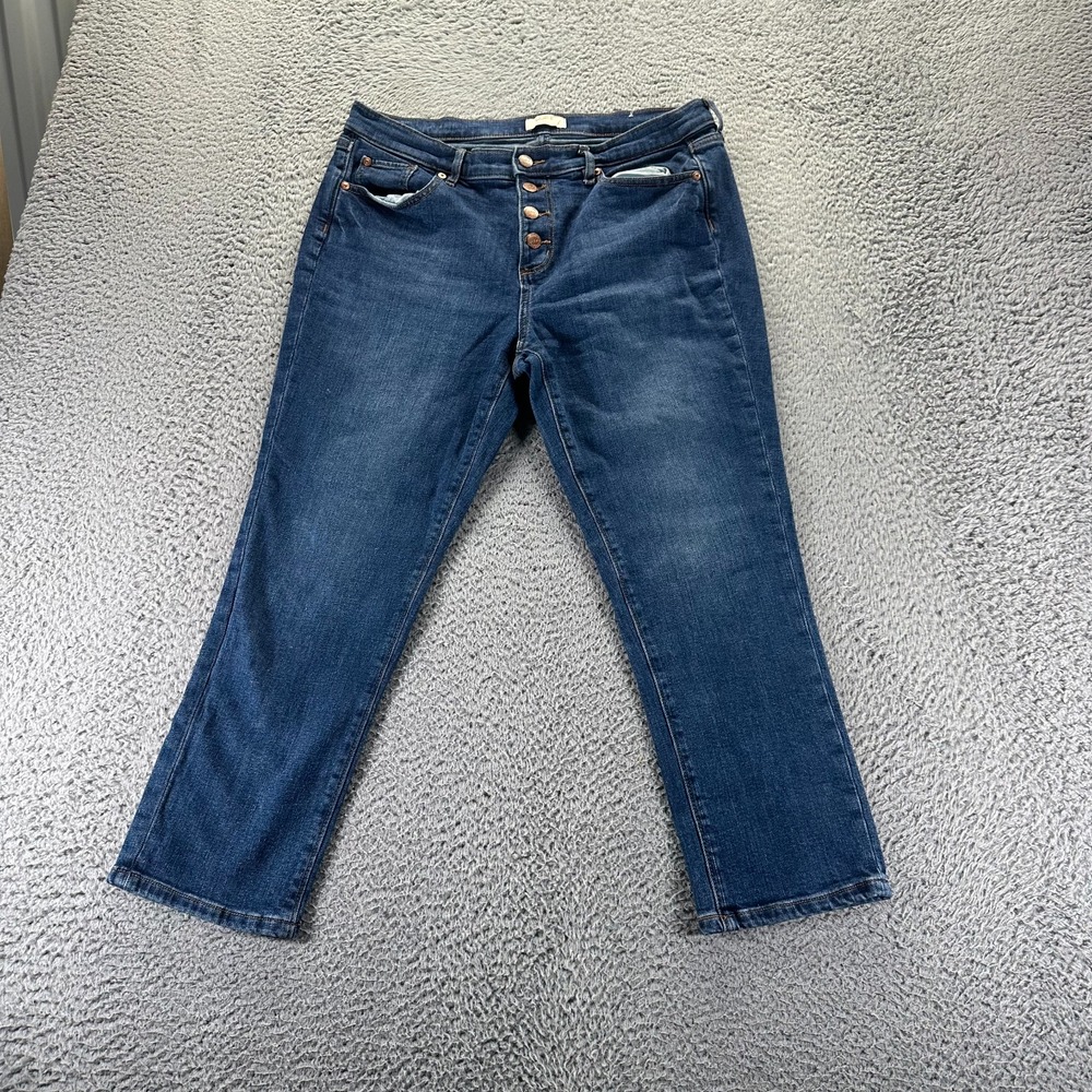 Loft Jeans Women's 32x25 Blue Denim Cotton Straight Cropped Button Fly Stretch